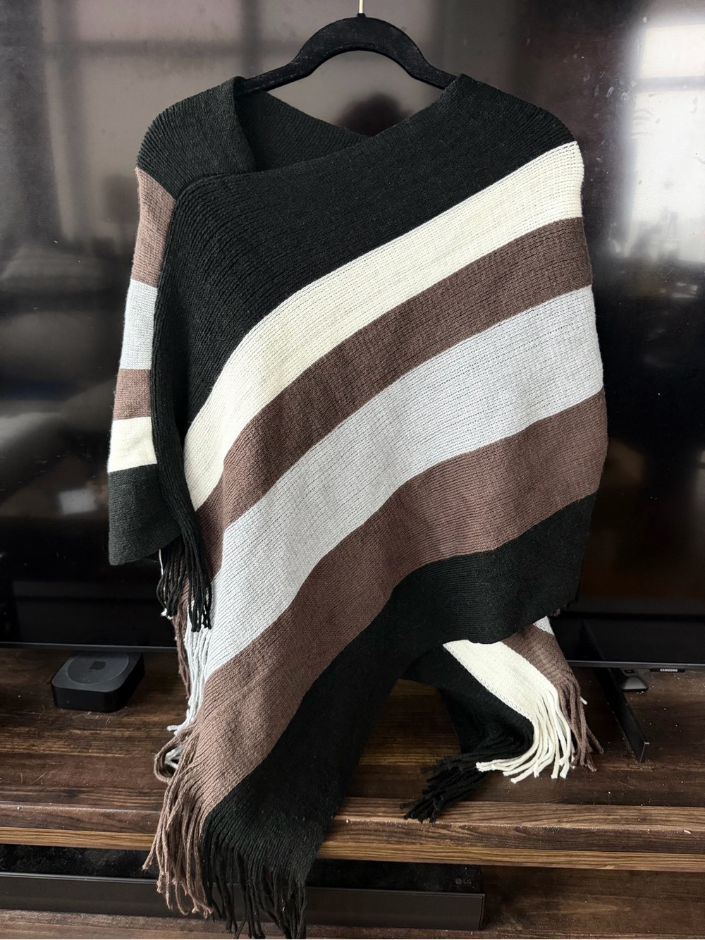 White Mark Boho Fringe Poncho OS
